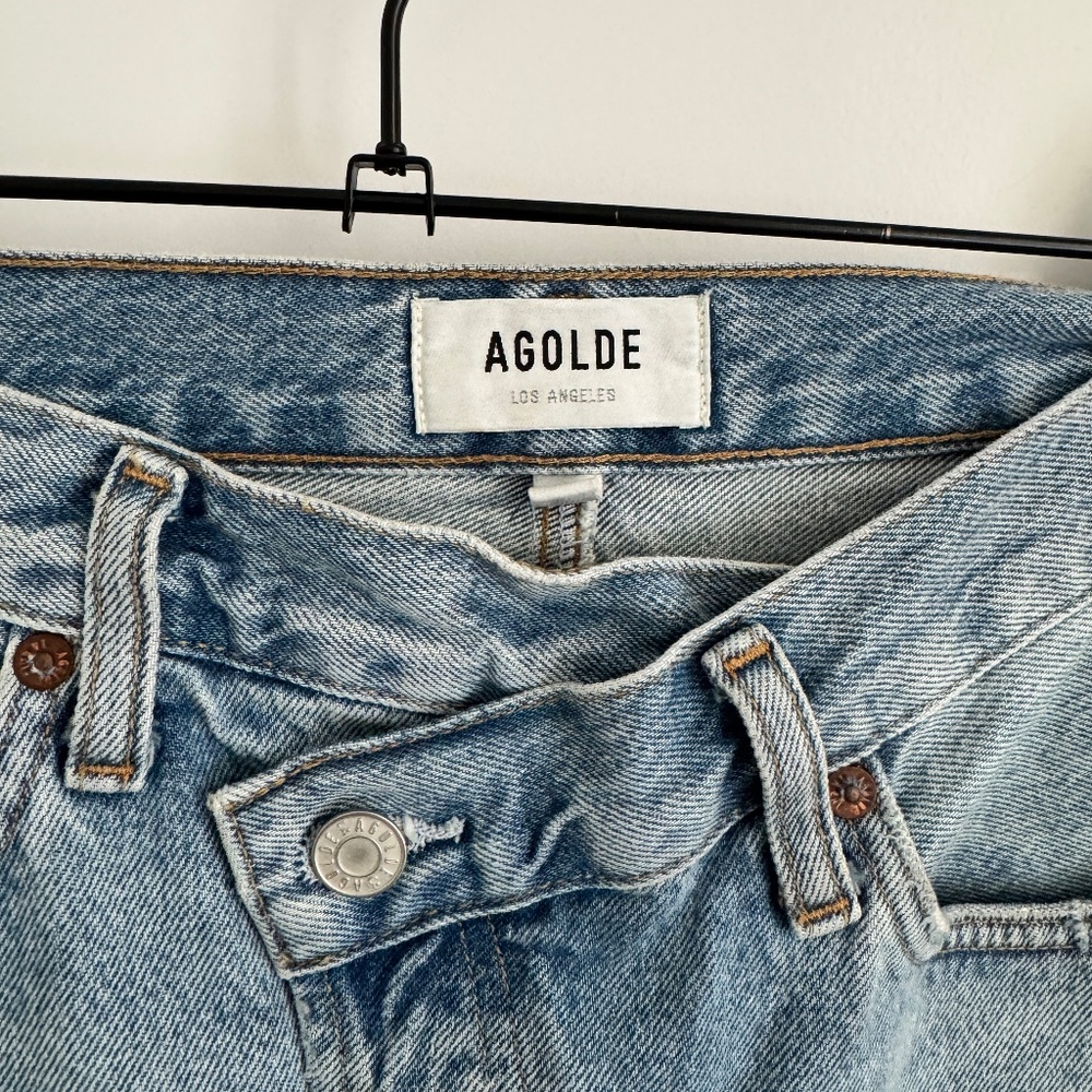 Agolde Criss Cross Buttonfly Distressed Denim Skirt Size 26 - Picture 4 of 9